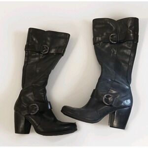 Born Women's US8M Black Leather Wide Calf Shearling Riding Boots